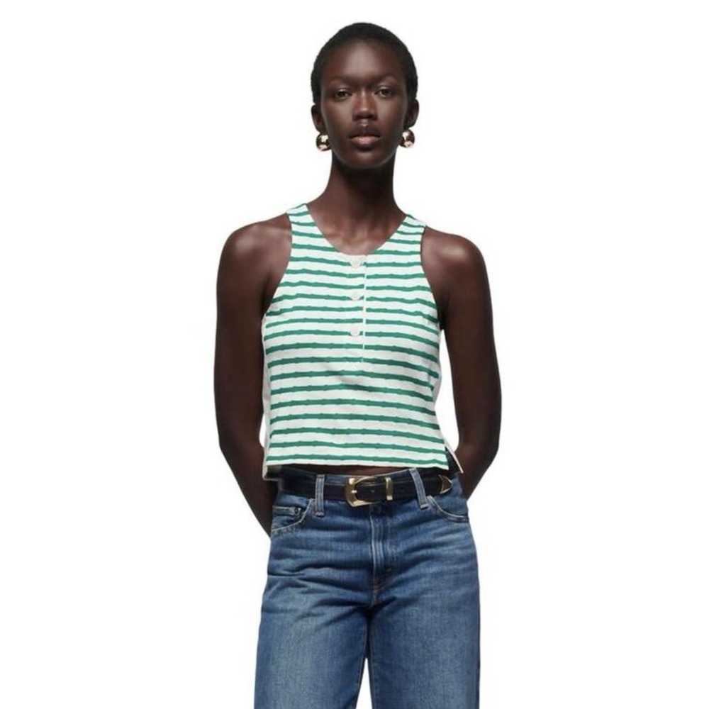 Nation Sleeveless Bree Tank Top Womens Medium Green White Striped Button Front